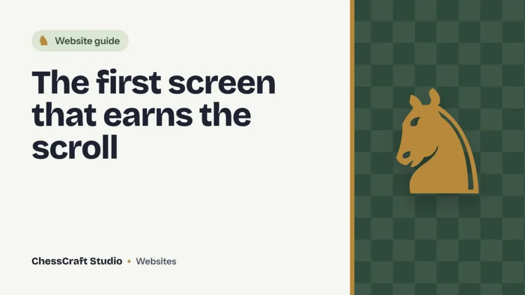 A homepage hero section on a laptop and a phone, with labels pointing to the headline, supporting line, call to action button, proof and product visual