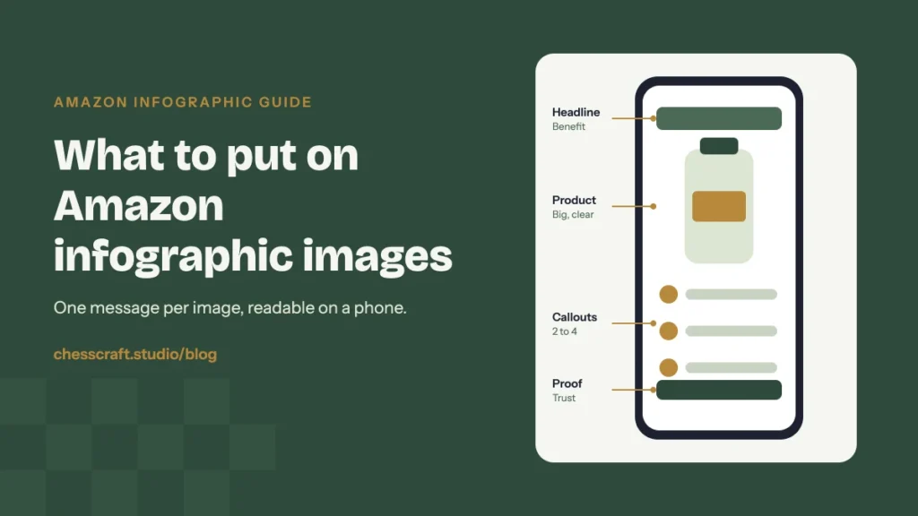 Layout of an Amazon infographic image on a phone: headline, product, three benefit callouts and a proof strip